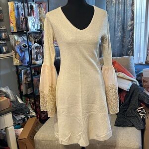 K Jordan Elegant Cream Dress with Gold Accents